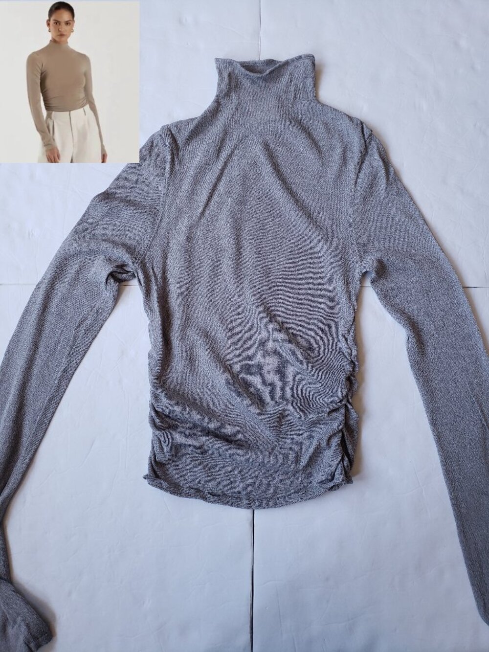 Dissh Nix Ruched Side Mock Neck Long Sleeve Gray Knit Top Pullover